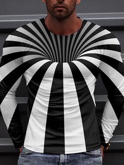 Men's Unisex T Shirt Tee 3d Print Graphic Prints Geometry Crew Neck Daily Holiday Print Long Sleeve Tops Casual Designer Big And Tall Black / White Green Blue - Seseable