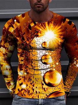 Men's Unisex T Shirt Tee 3d Print Graphic Prints Jigsaw Crew Neck Daily Holiday Print Long Sleeve Tops Casual Designer Big And Tall Gold - Thegiftio UK