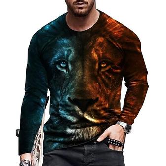 Men's Unisex T Shirt Tee 3d Print Graphic Prints Lion Animal Crew Neck Street Daily Print Long Sleeve Tops Basic Casual Big And Tall Sports Brown - Thegiftio UK