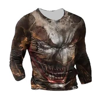 Men's Unisex T Shirt Tee 3d Print Graphic Prints Monster Crew Neck Street Daily Patchwork Print Long Sleeve Tops Designer Casual Big And Tall Sports Brown - Seseable