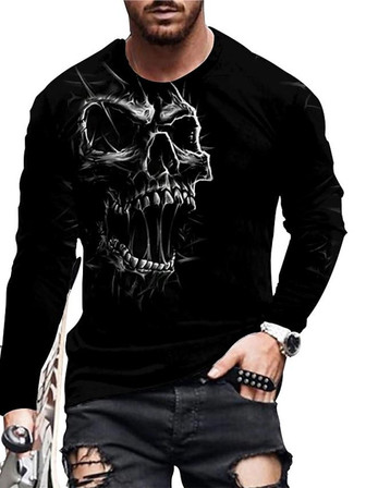 Men's Unisex T Shirt Tee 3d Print Graphic Prints Skull Crew Neck Daily Holiday Print Long Sleeve Tops Casual Designer Big And Tall Black - Seseable