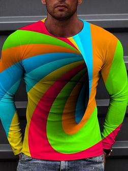Men's Unisex T Shirt Tee 3d Print Graphic Prints Spiral Stripe Crew Neck Daily Holiday Print Long Sleeve Tops Casual Designer Big And Tall Green - Thegiftio UK