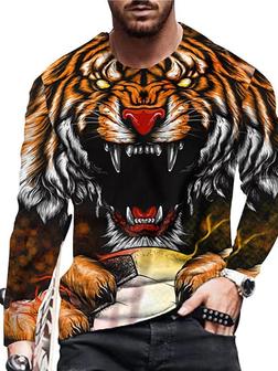 Men's Unisex T Shirt Tee 3d Print Graphic Prints Tiger Crew Neck Daily Holiday Print Long Sleeve Tops Casual Designer Big And Tall Orange - Thegiftio UK
