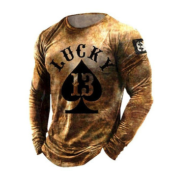 Men's Unisex T Shirt Tee 3d Print Graphic Prints Vintage Poker Crew Neck Daily Holiday Print Long Sleeve Tops Casual Designer Big And Tall Green Gray Gold - Seseable
