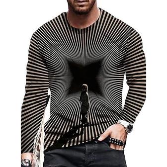 Men's Unisex T Shirt Tee 3d Print Optical Illusion Graphic Prints Geometry Crew Neck Street Daily Print Long Sleeve Tops Basic Casual Classic Big And Tall Brown - Seseable
