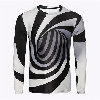 Men's Unisex T Shirt Tee 3d Print Optical Illusion Graphic Prints Spiral Stripe Crew Neck Street Daily Print Long Sleeve Tops Designer Basic Casual Big And Tall Black - Seseable
