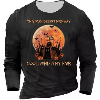 Men's Unisex T Shirt Tee Cat Pumpkin Graphic Prints Crew Neck Black Long Sleeve 3d Print Outdoor Halloween Print Tops Basic Sports Designer Casual - Thegiftio UK