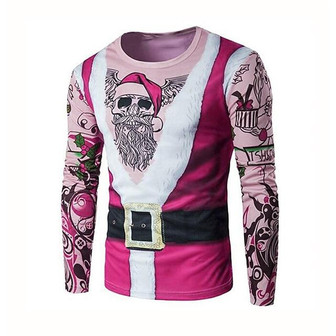 Men's Unisex T Shirt Tee Santa Claus Graphic Prints Crew Neck Pink Red Long Sleeve 3d Print Outdoor Christmas Print Tops Basic Sports Designer Casual - Thegiftio UK