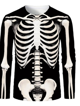 Men's Unisex Tee T Shirt Tee 3d Print Graphic Skull Plus Size Round Neck Halloween Daily Print Long Sleeve Tops Party Casual Streetwear Black - Thegiftio UK