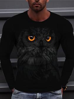 Men's Unisex Tee T Shirt Tee Shirt 3d Print Graphic Prints Owl Crew Neck Daily Holiday Print Long Sleeve Tops Casual Designer Big And Tall Black - Thegiftio UK