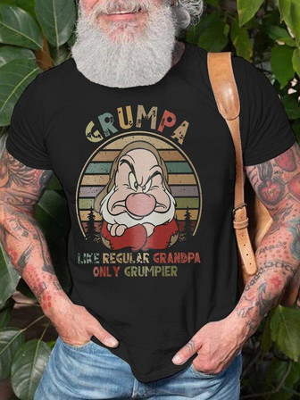 Men's Vintage Grumpa Like Regular Grandpa Only Grummpier Funny Text Letters Loose Casual T-shirt - Thegiftio UK