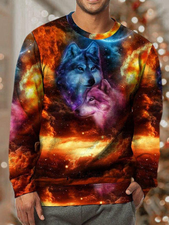 Mens Wolf Full Print Crew Neck Casual Sweatshirt - Thegiftio UK