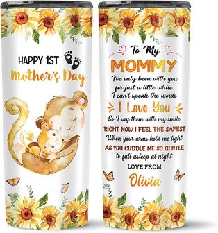Mothers Day Gifts For Mom From Daughter, Son - 1st Mother Day Tumbler - Cute Birthday Gifts For Funny Best Mom Mama - Insulated 20oz Skinny Tumbler - Personalized To My Mommy Cute Monkey Animal Cup - Thegiftio