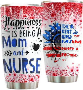 Nurse American Flower Happiness Is Being A Mom And Nurse Stainless Steel Tumbler Vacuum Insulated Travel Mug 20oz For Ice Drink, Hot Beverage - Thegiftio