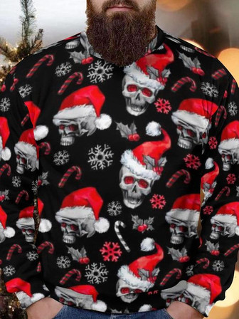 Santa Claus Skull With Christmas Casual Skull Loose Sweatshirt - Thegiftio UK