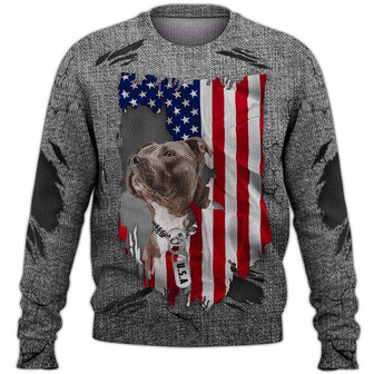 American Flag Pitbull Sweater, Dog Sweater For Humans Christmas Sweater 3D Print Crewneck Men Women Sweater, Men Women 3D Print Sweater - Thegiftio UK