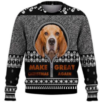Beagle Make Great Again Ugly Christmas Sweater, Beagle Sweater, Dog Sweater For Humans Christmas Sweater 3D Print Crewneck Men Women Sweater, Men Women 3D Print Sweater - Thegiftio UK