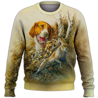 Beagle Rabbit Hunting Sweater, Beagle Sweater, Dog Sweater For Humans Christmas Sweater 3D Print Crewneck Men Women Sweater, Men Women 3D Print Sweater - Thegiftio UK