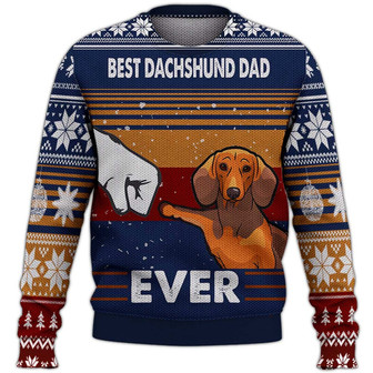 Best Dachshund Dad Christmas Sweater, Dachshund Sweater, Dog Sweater For Humans Christmas Sweater 3D Print Crewneck Men Women Sweater, Men Women 3D Print Sweater - Thegiftio UK