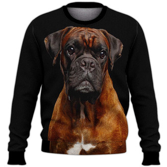 Boxer Dog Black Sweater, Boxer Sweater, Dog Sweater For Humans Christmas Sweater 3D Print Crewneck Men Women Sweater, Men Women 3D Print Sweater - Thegiftio UK