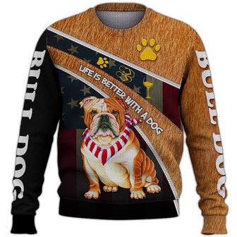 Bulldog Sweater, Dog Sweater For Humans Christmas Sweater 3D Print Crewneck Men Women Sweater, Men Women 3D Print Sweater - Thegiftio UK