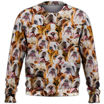 Bulldogs Cute Face Sweater, Dog Sweater For Humans Christmas Sweater 3D Print Crewneck Men Women Sweater, Men Women 3D Print Sweater - Thegiftio UK