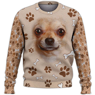 Chihuahua Face Sweater, Dog Sweater For Humans Christmas Sweater 3D Print Crewneck Men Women Sweater, Men Women 3D Print Sweater - Thegiftio UK