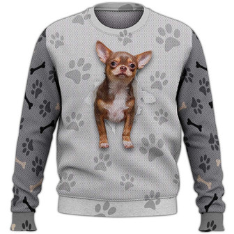 Chihuahua Paws Sweater, Chihuahua Sweater, Dog Sweater For Humans Christmas Sweater 3D Print Crewneck Men Women Sweater, Men Women 3D Print Sweater - Thegiftio UK