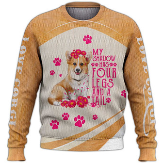 Corgi My Shadow Has Four Legs And A Tall Sweater, Dog Sweater For Humans Christmas Sweater 3D Print Crewneck Men Women Sweater, Men Women 3D Print Sweater - Thegiftio UK