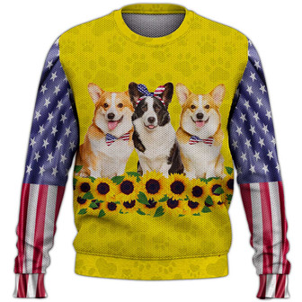 Corgi Sunflower Sweater, Dog Sweater For Humans Christmas Sweater 3D Print Crewneck Men Women Sweater, Men Women 3D Print Sweater - Thegiftio UK