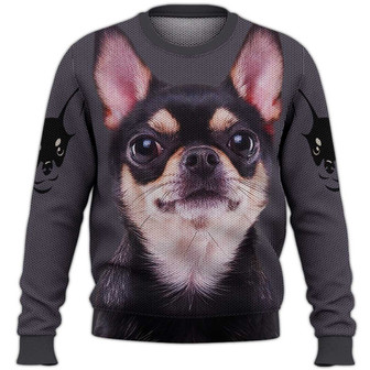 Cute Chihuahua Face Sweater, Dog Sweater For Humans Christmas Sweater 3D Print Crewneck Men Women Sweater, Men Women 3D Print Sweater - Thegiftio UK