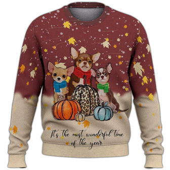 Cute Chihuahua Thanksgiving Sweater, Chihuahua Sweater, Dog Sweater For Humans Christmas Sweater 3D Print Crewneck Men Women Sweater, Men Women 3D Print Sweater - Thegiftio UK