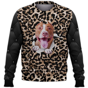 Cute Pitbull Leopard Sweater, Pitbull Sweater, Dog Sweater For Humans Christmas Sweater 3D Print Crewneck Men Women Sweater, Men Women 3D Print Sweater - Thegiftio UK