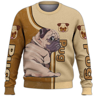 Funny Cute Pug Dog Sweater, Pug Sweater, Dog Sweater For Humans Christmas Sweater 3D Print Crewneck Men Women Sweater, Men Women 3D Print Sweater - Thegiftio UK