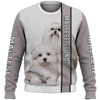 Cute White Maltese Dog Sweater, Dog Sweater For Humans Christmas Sweater 3D Print Crewneck Men Women Sweater, Men Women 3D Print Sweater - Thegiftio UK
