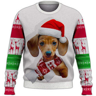 Dachshund Christmas Sweater, Dog Sweater For Humans Christmas Sweater 3D Print Crewneck Men Women Sweater, Men Women 3D Print Sweater - Thegiftio UK