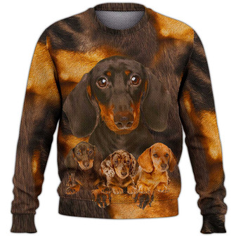 Dachshund Cute Face Sweater, Dachshund Sweater, Dog Sweater For Humans Christmas Sweater 3D Print Crewneck Men Women Sweater, Men Women 3D Print Sweater - Thegiftio UK