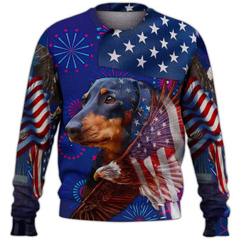 Dachshund Independence Day Sweater, Dog Sweater For Humans Christmas Sweater 3D Print Crewneck Men Women Sweater, Men Women 3D Print Sweater - Thegiftio UK