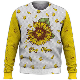 Dog Mom Love Paw Sunflowers Sweater, Dog Sweater For Humans Christmas Sweater 3D Print Crewneck Men Women Sweater, Men Women 3D Print Sweater - Thegiftio UK