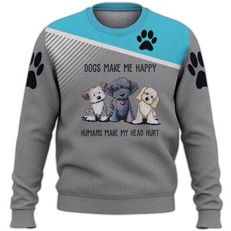 Dogs Make Me Happy Sweater, Dog Sweater For Humans Christmas Sweater 3D Print Crewneck Men Women Sweater, Men Women 3D Print Sweater - Thegiftio UK