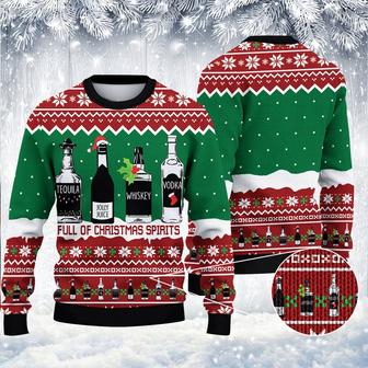 Full of Christmas Spirit Funny Holiday Drinking Ugly Christmas Sweater, Drinking Christmas Sweater, Woolen Sweater, Wool Knit Sweater, Men Women 3D Print Sweater - Thegiftio UK