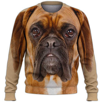 German Boxer Face Sweater, Dog Sweater For Humans Christmas Sweater 3D Print Crewneck Men Women Sweater, Men Women 3D Print Sweater - Thegiftio UK