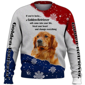 Golden Retriever Sweater, Dog Sweater For Humans Christmas Sweater 3D Print Crewneck Men Women Sweater, Men Women 3D Print Sweater - Thegiftio UK