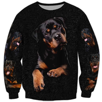 Rottweiler Sweatshirt, Sweatshirt For Humans Christmas Sweater 3D Print Crewneck Men Women Sweater - Thegiftio UK