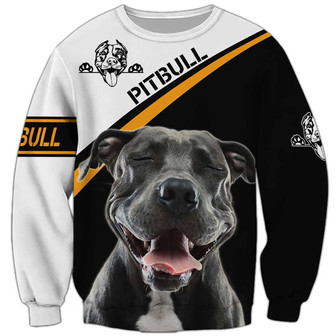 Black Funny Pitbull Sweatshirt, Dog Sweatshirt For Humans Christmas Sweater 3D Print Crewneck Men Women Sweater - Thegiftio UK