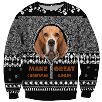 Beagle Make Great Again Ugly Christmas Sweatshirt, Beagle Sweatshirt, Dog Sweatshirt For Humans Christmas Sweater 3D Print Crewneck Men Women Sweater - Thegiftio UK