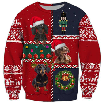 Lovely Dachshund Christmas Sweatshirt, Dachshund Sweatshirt, Dog Sweatshirt For Humans Christmas Sweater 3D Print Crewneck Men Women Sweater - Thegiftio UK