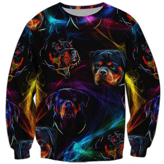 Rottweiler Neon Sweatshirt, Sweatshirt For Humans Christmas Sweater 3D Print Crewneck Men Women Sweater - Thegiftio UK