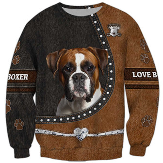Love Boxer Sweatshirt, Dog Sweatshirt For Humans Christmas Sweater 3D Print Crewneck Men Women Sweater - Thegiftio UK