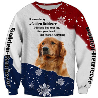 Golden Retriever Sweatshirt, Sweatshirt For Humans Christmas Sweater 3D Print Crewneck Men Women Sweater - Thegiftio UK